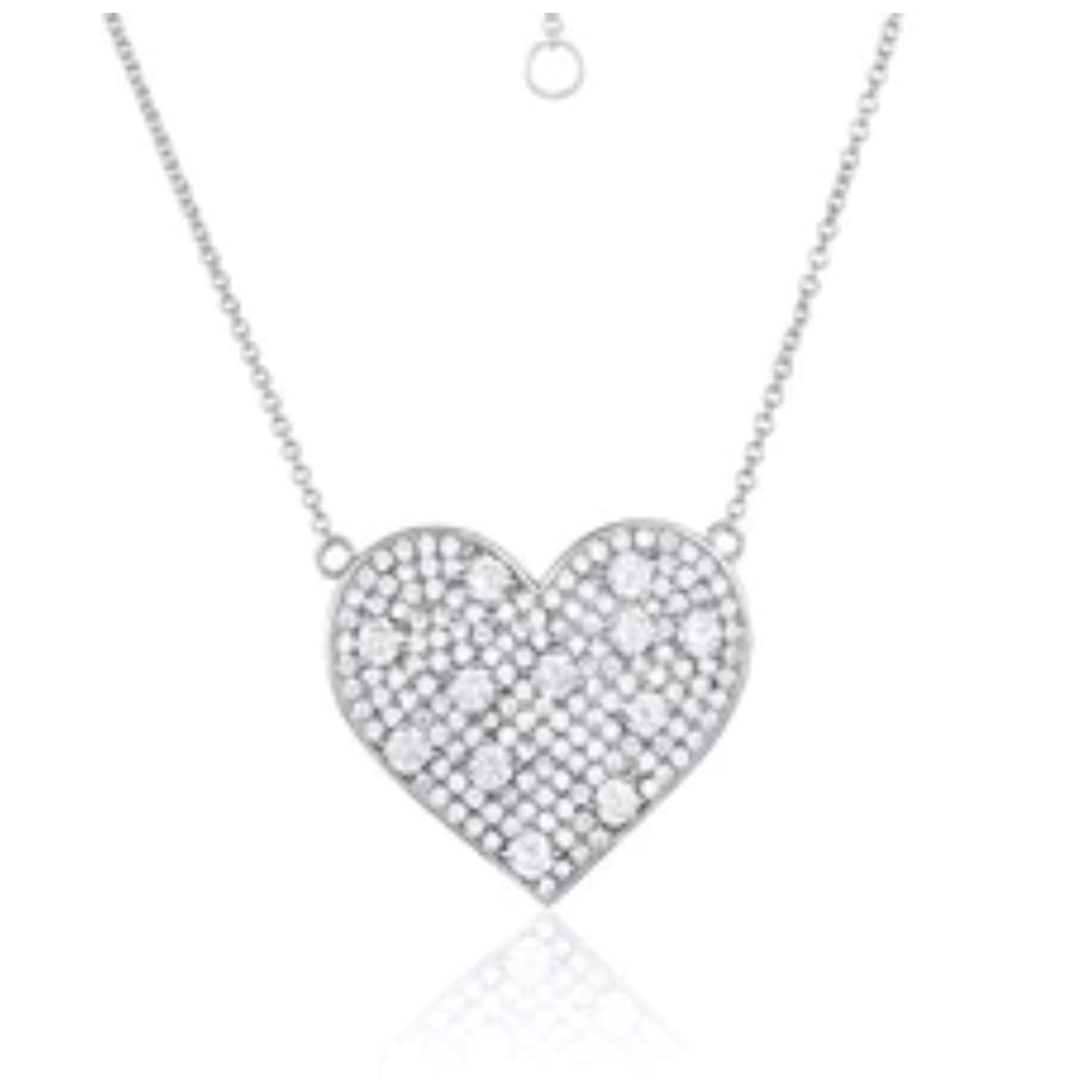 Melinda Maria Notebook Pave Heart Necklace Silver/Diamondettes